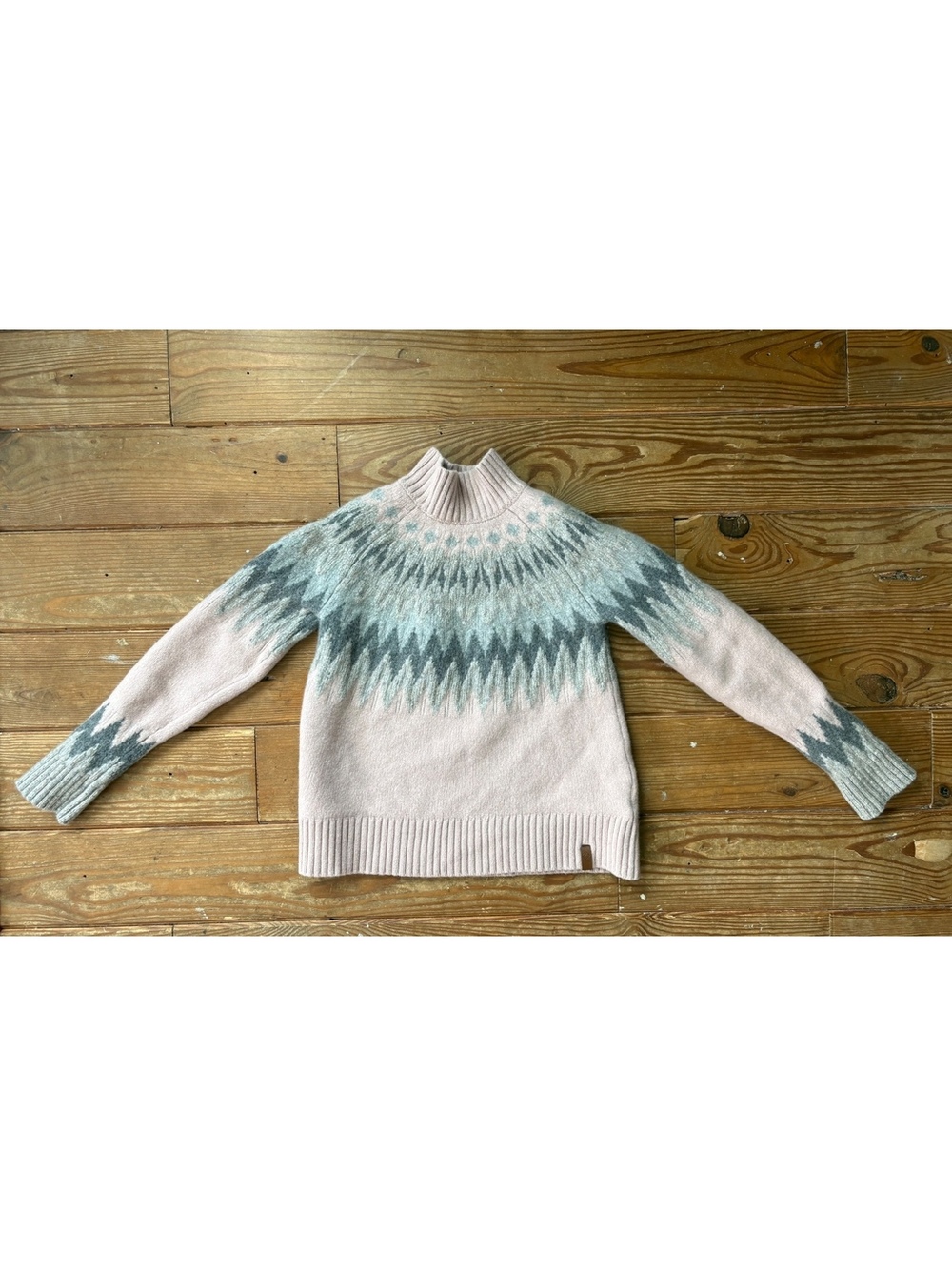Obermeyer 100% Wool Nordic Fair Isle Mock Neck Sweater Women’s Small Pink Gray